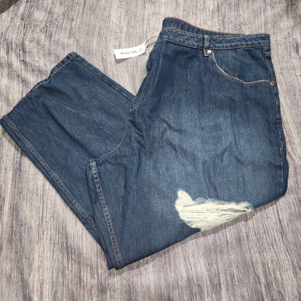 The Drop Women's Luca High Rise Distressed‎ Ankle Crop Jeans Dark Indigo Size 41